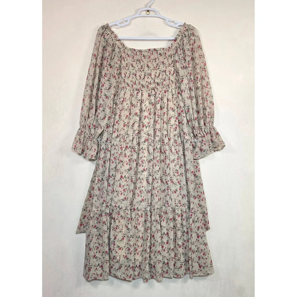 &merci Maxi Dress Womens L Tiered Floral Cottagecore Boho Prairie Romantic Smock
